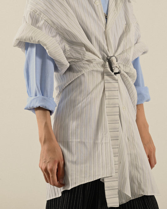 Upcycling扣帶寬袖古著襯衫