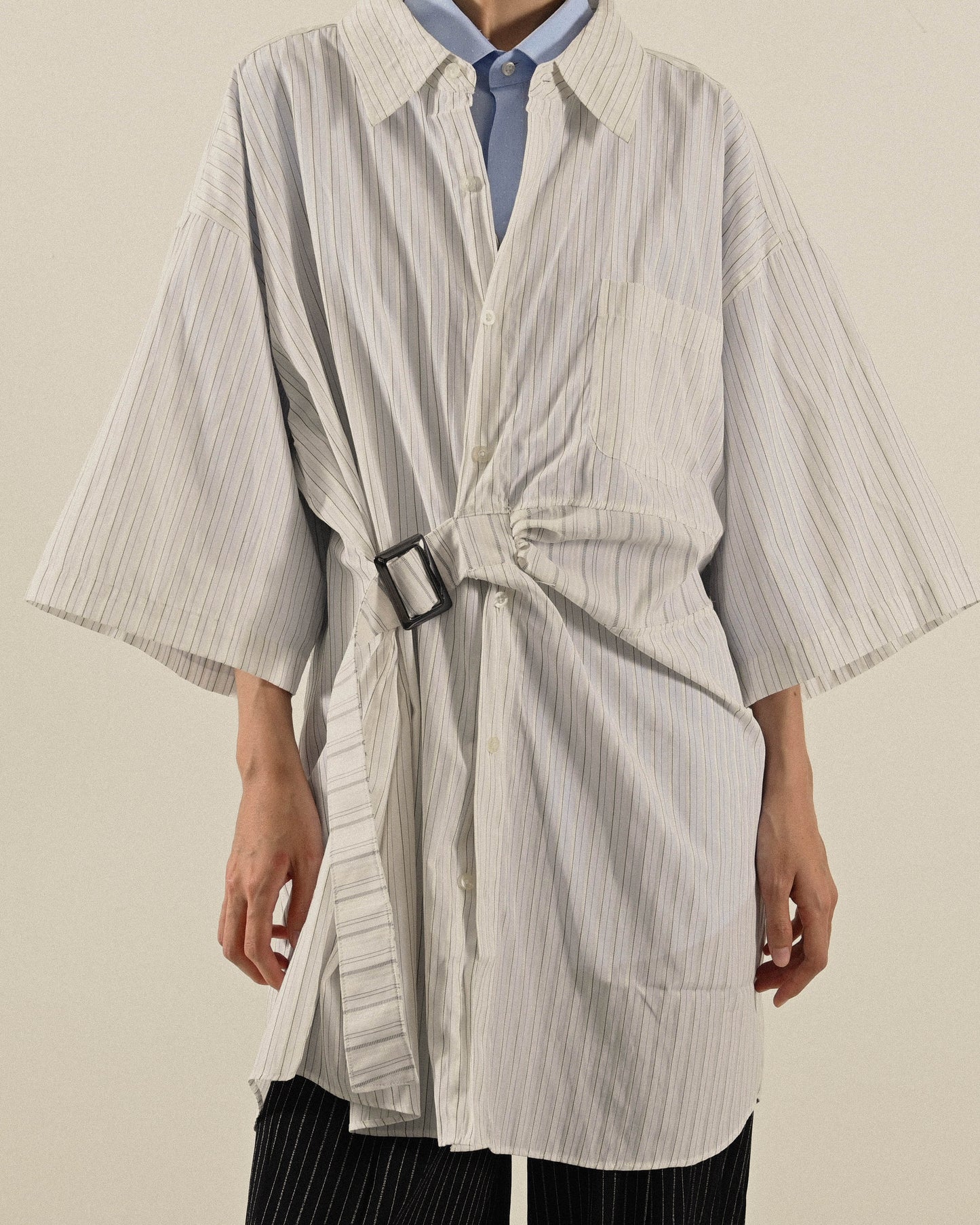 Upcycling扣帶寬袖古著襯衫