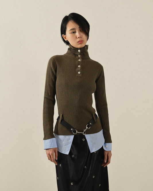 螺紋紋理高領古著針織上衣