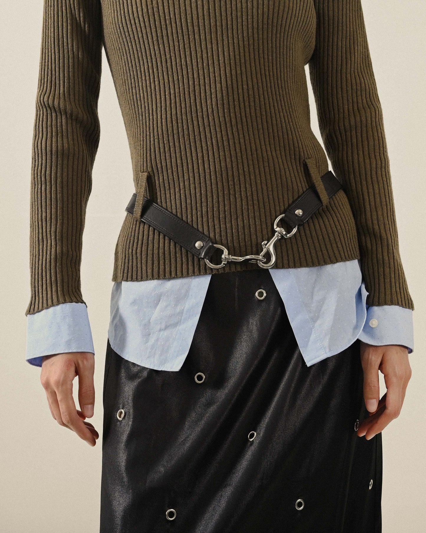 Upcycling金屬釦洞高腰古著長裙