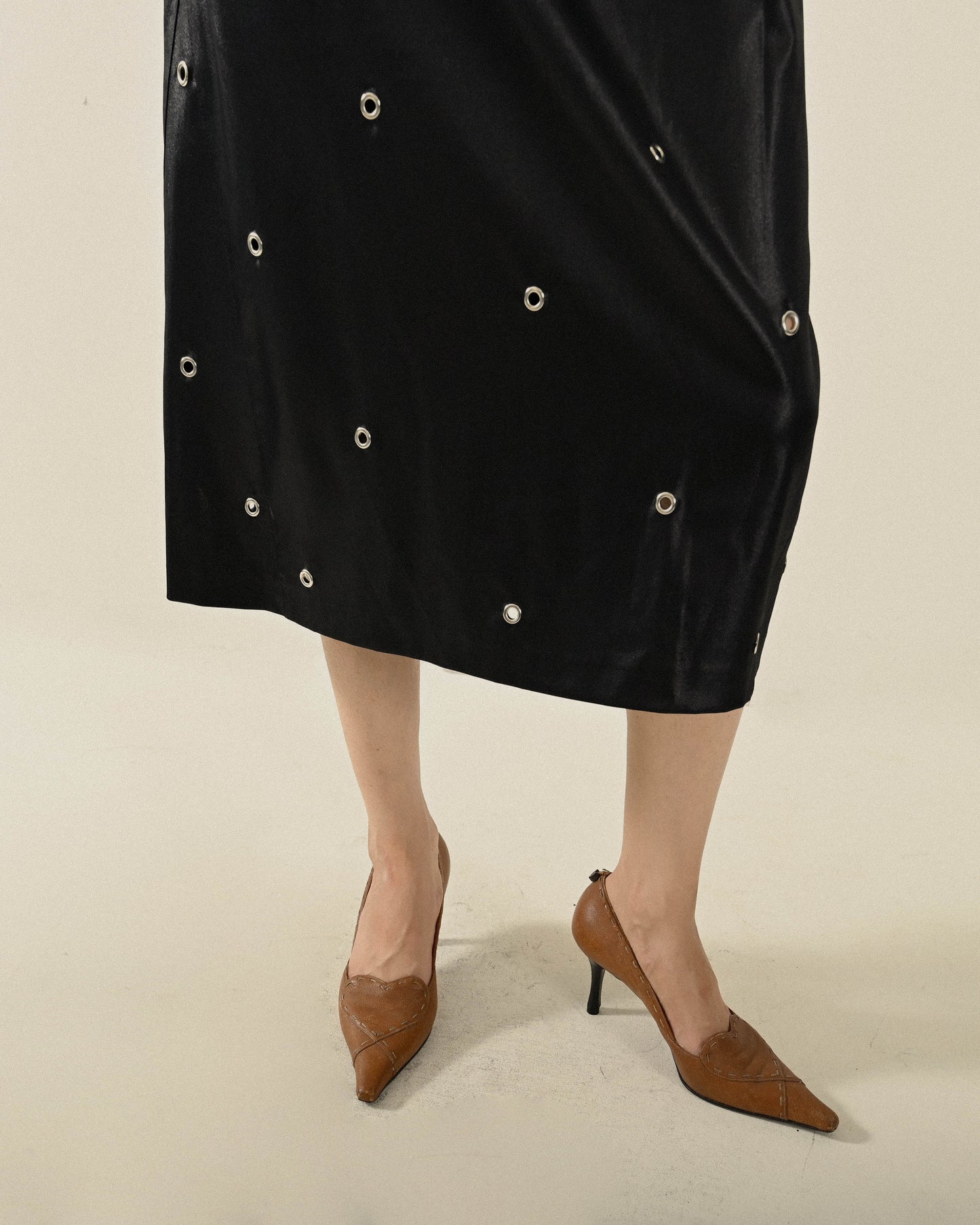 Upcycling金屬釦洞高腰古著長裙