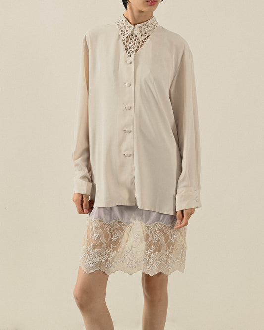 鏤空設計純色古著襯衫