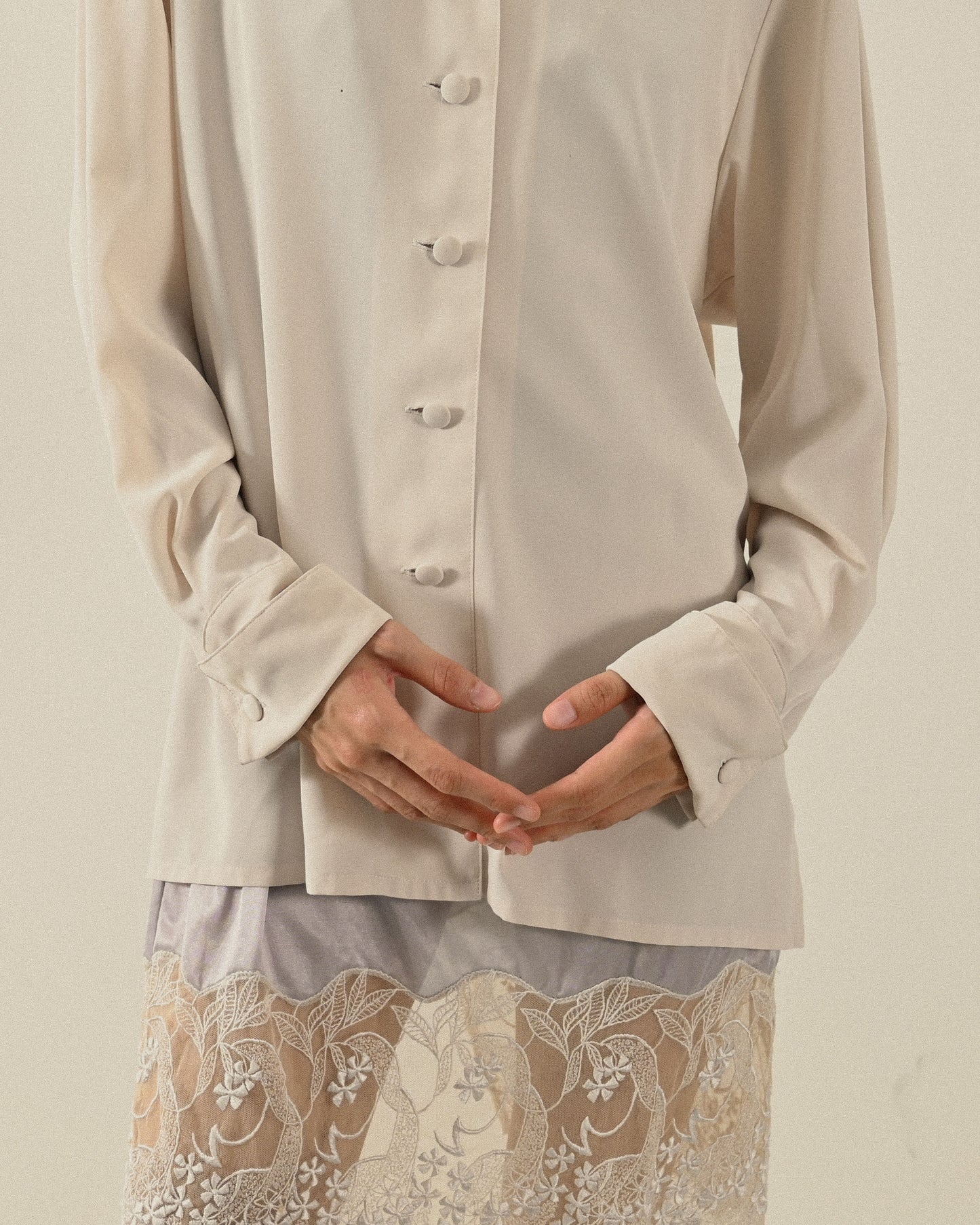 鏤空設計純色古著襯衫