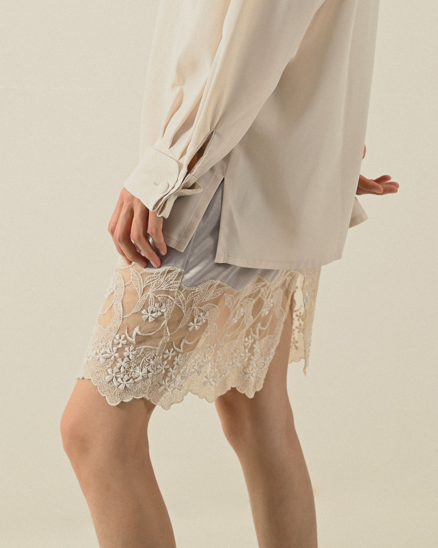 鏤空設計純色古著襯衫