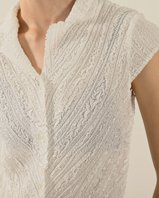 壓褶面料純色古著襯衫