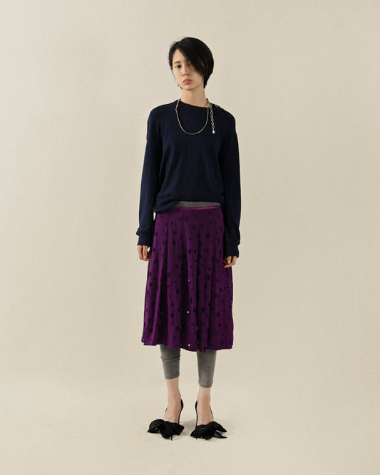 透視針織寬百褶古著長裙