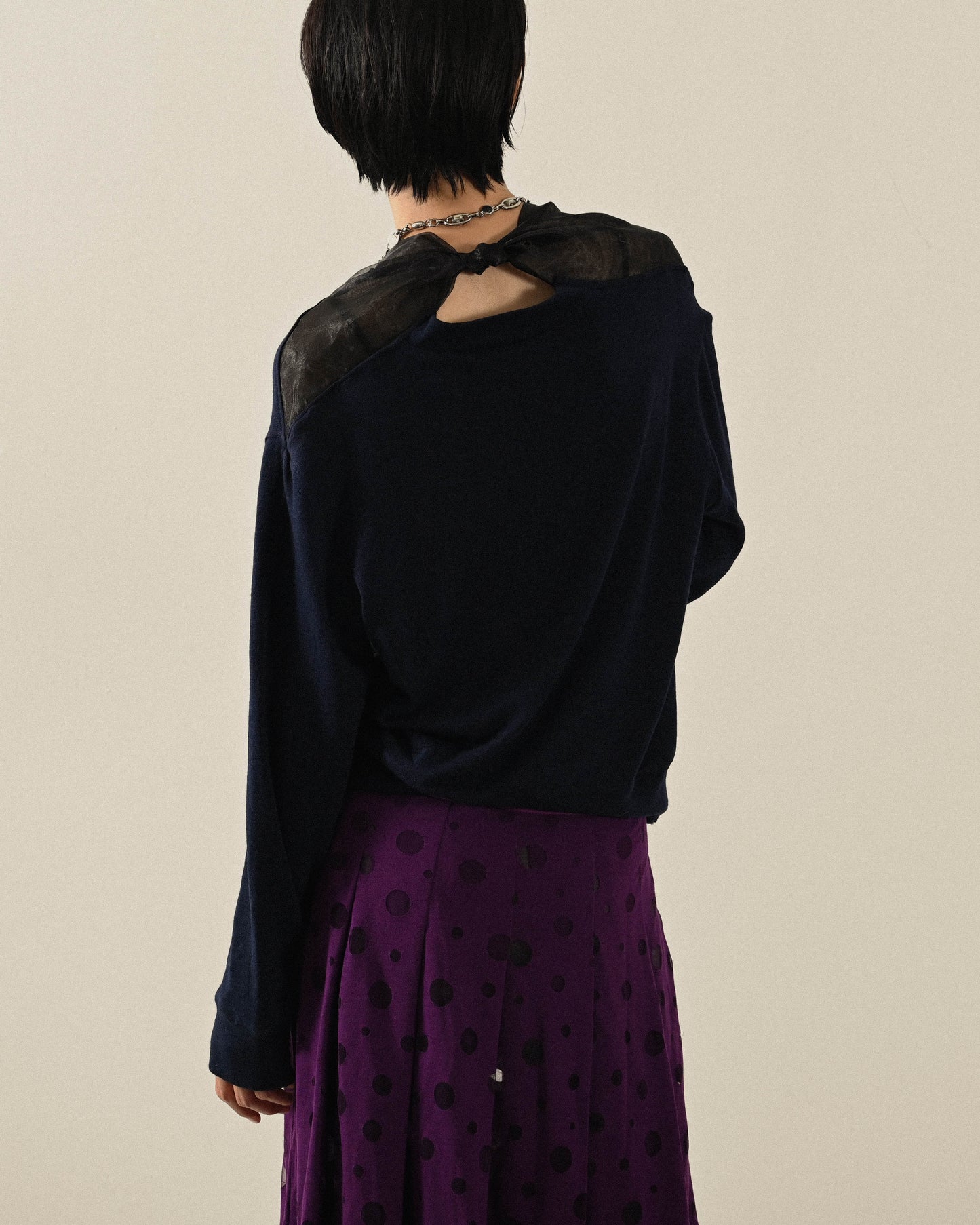 Upcycling紗質綁帶古著針織上衣