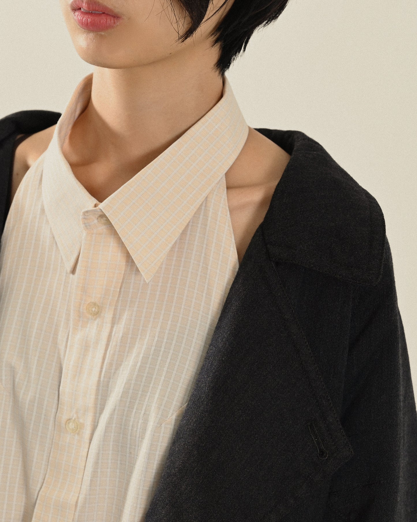 寬大翻領薄毛古著夾克外套