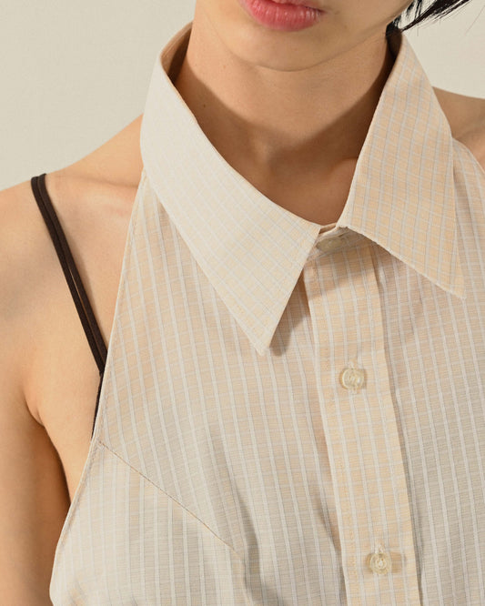 Upcycling削肩綁帶古著襯衫