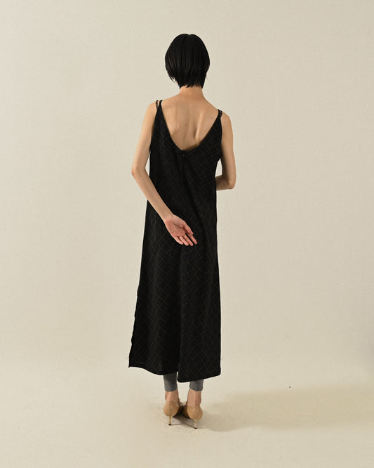 挖背細節削肩紗質古著洋裝