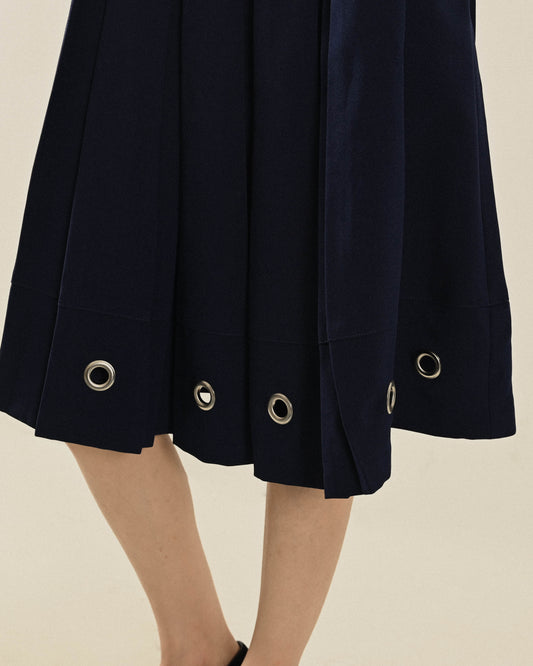 Upcycling釦洞綴飾古著百褶裙