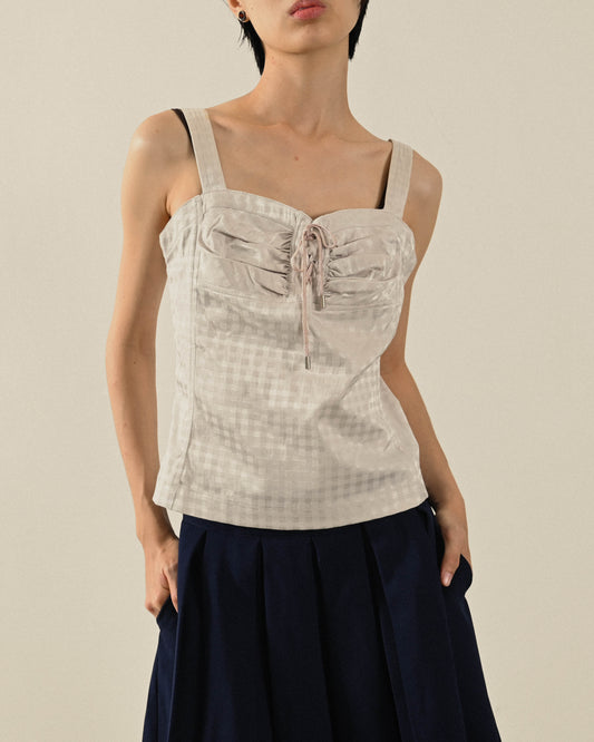 光緞緹花寬肩帶古著上衣