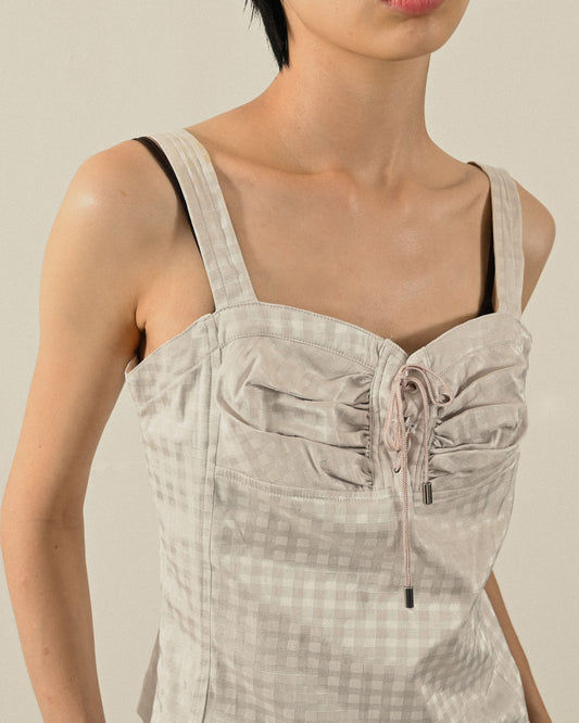 光緞緹花寬肩帶古著上衣