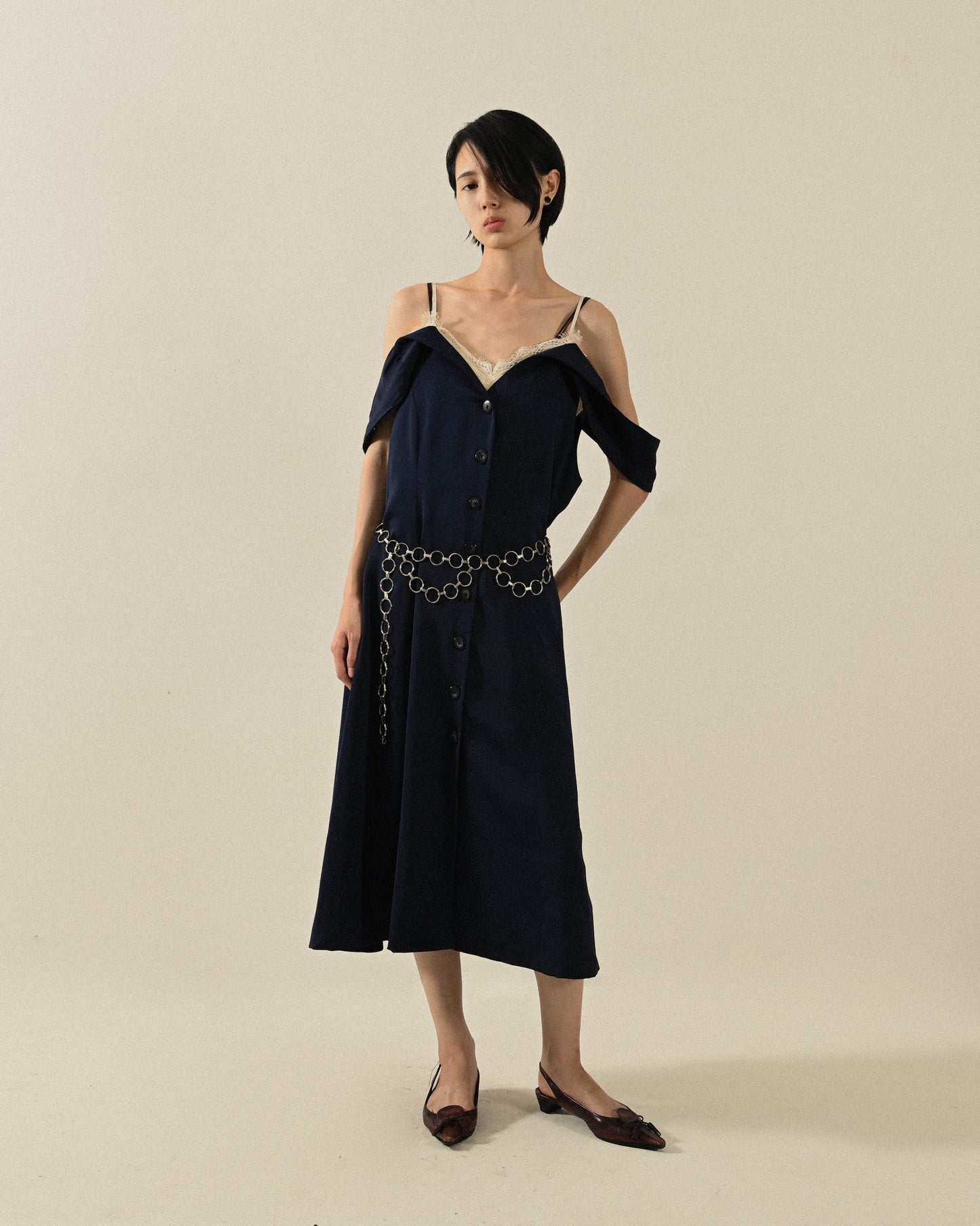 Upcycling垂墜肩帶古著洋裝