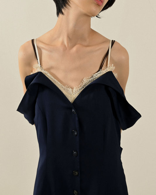 Upcycling垂墜肩帶古著洋裝