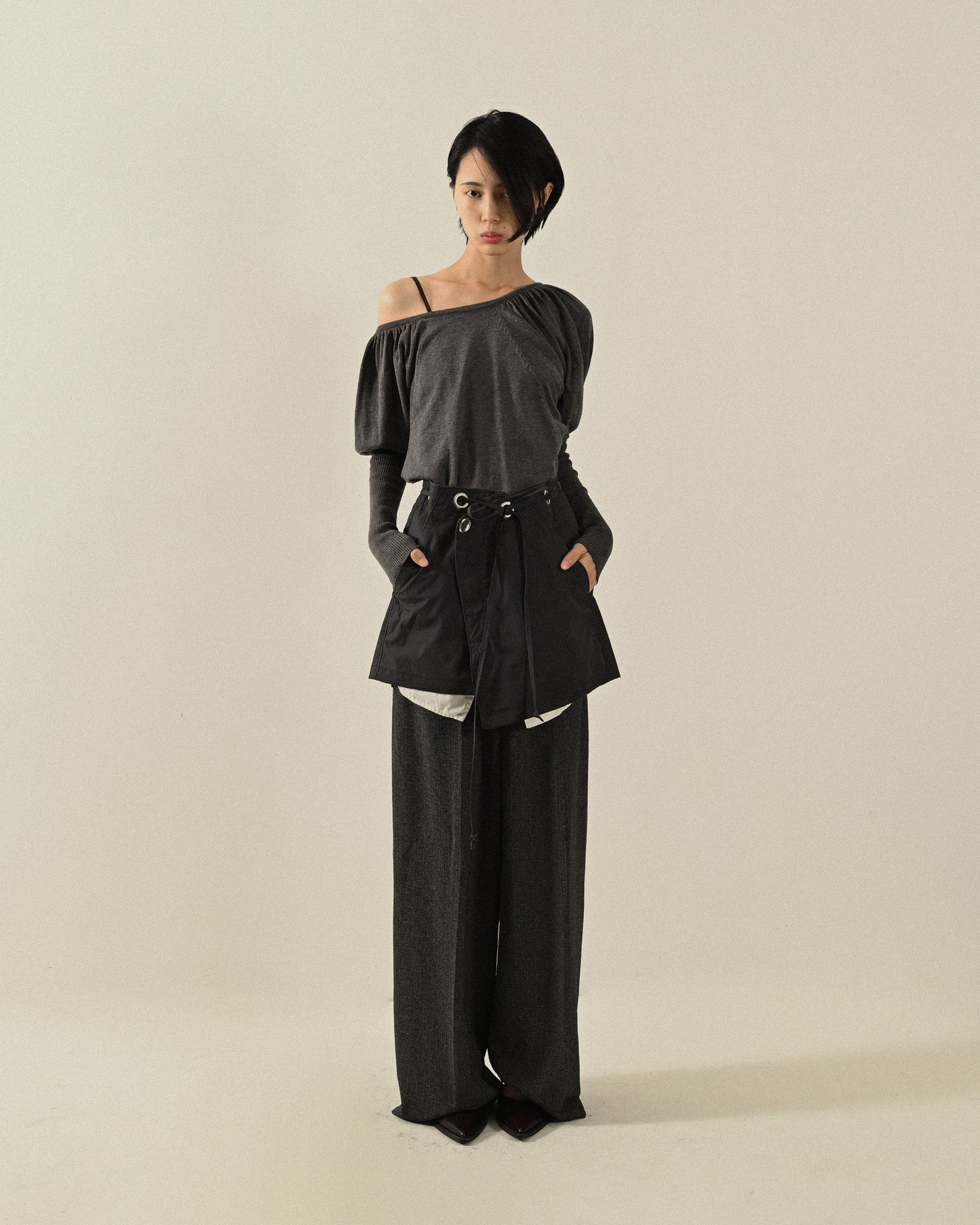 螺紋拼接毛料針織古著洋裝