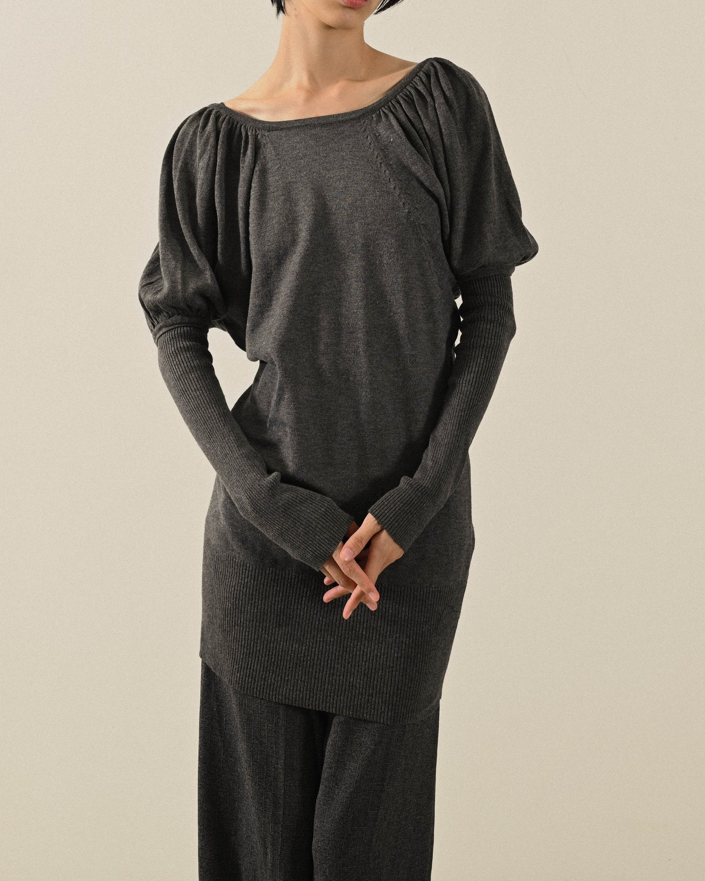 螺紋拼接毛料針織古著洋裝