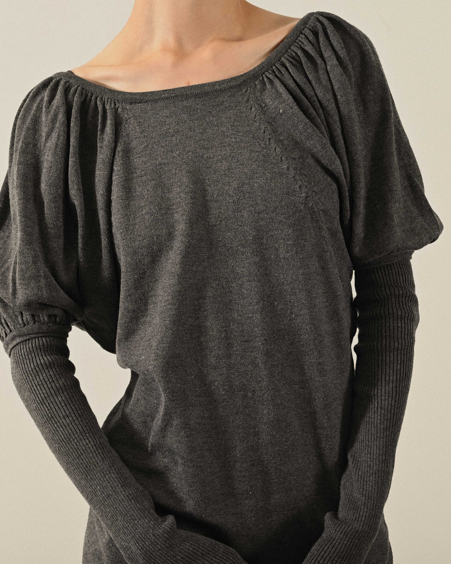 螺紋拼接毛料針織古著洋裝