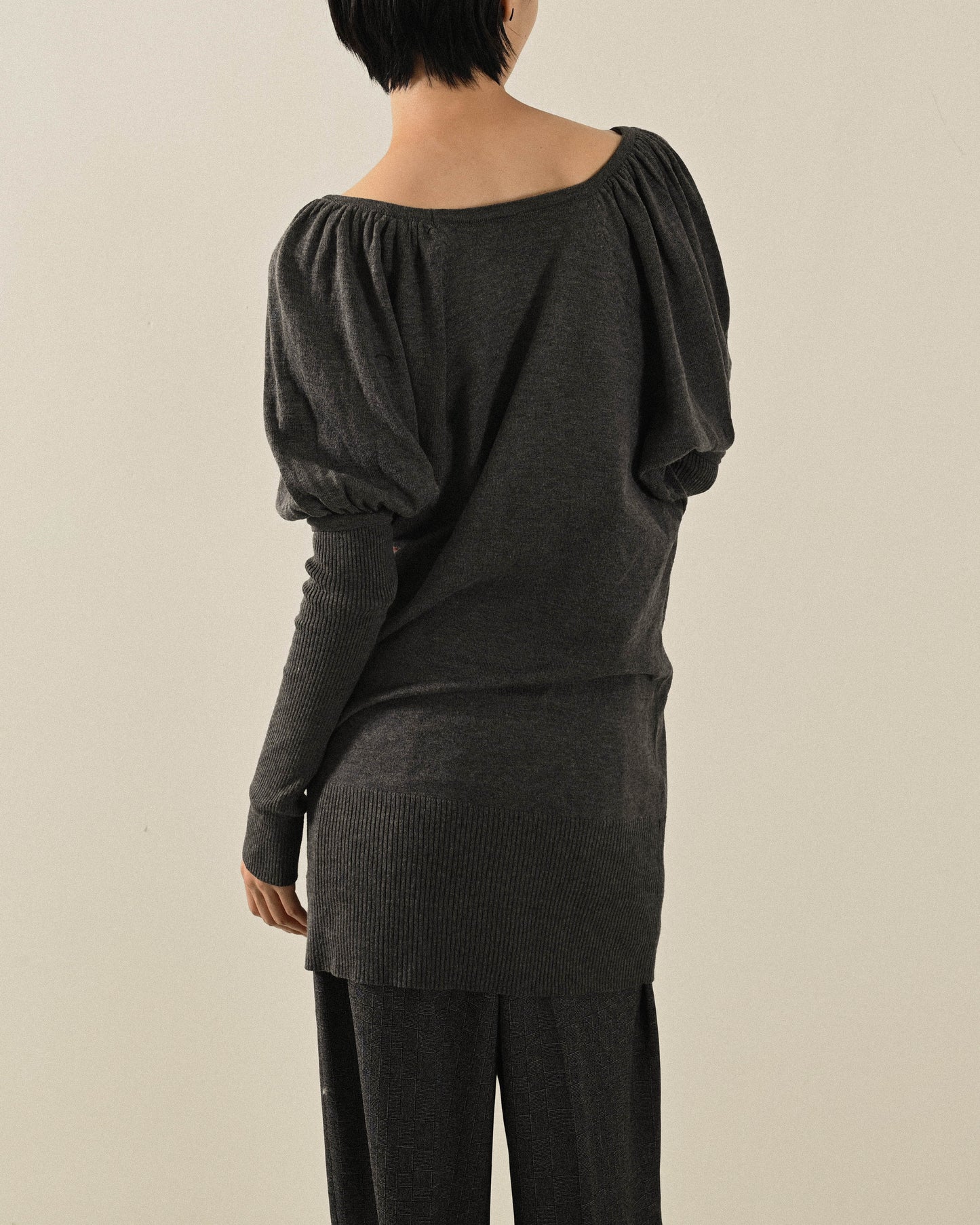 螺紋拼接毛料針織古著洋裝