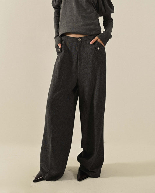 紋理面料寬版古著長褲