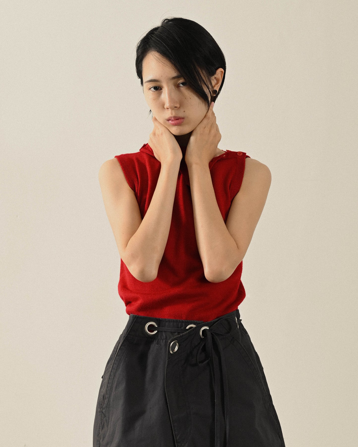 洋紅高領針織古著上衣