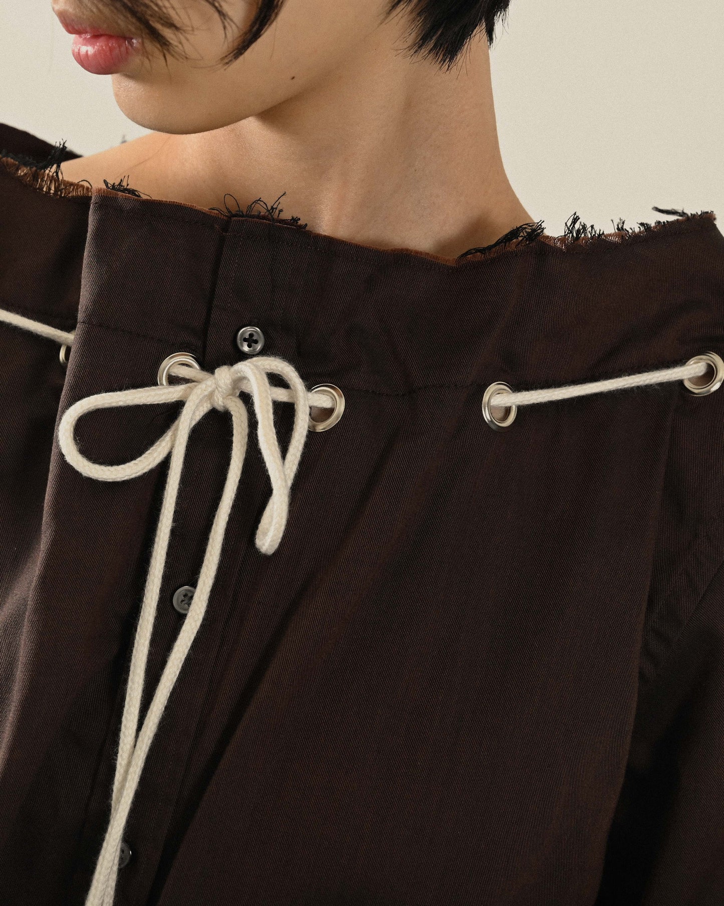 Upcycling抽繩領口古著襯衫