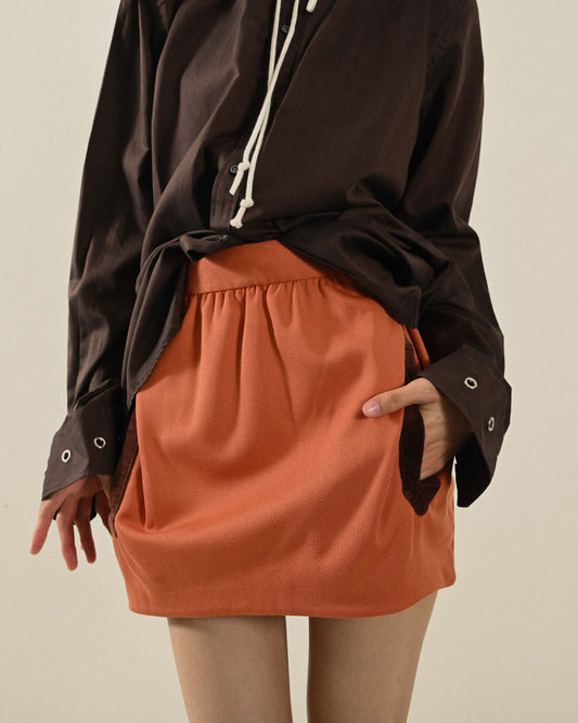 拼接口袋高腰古著短裙