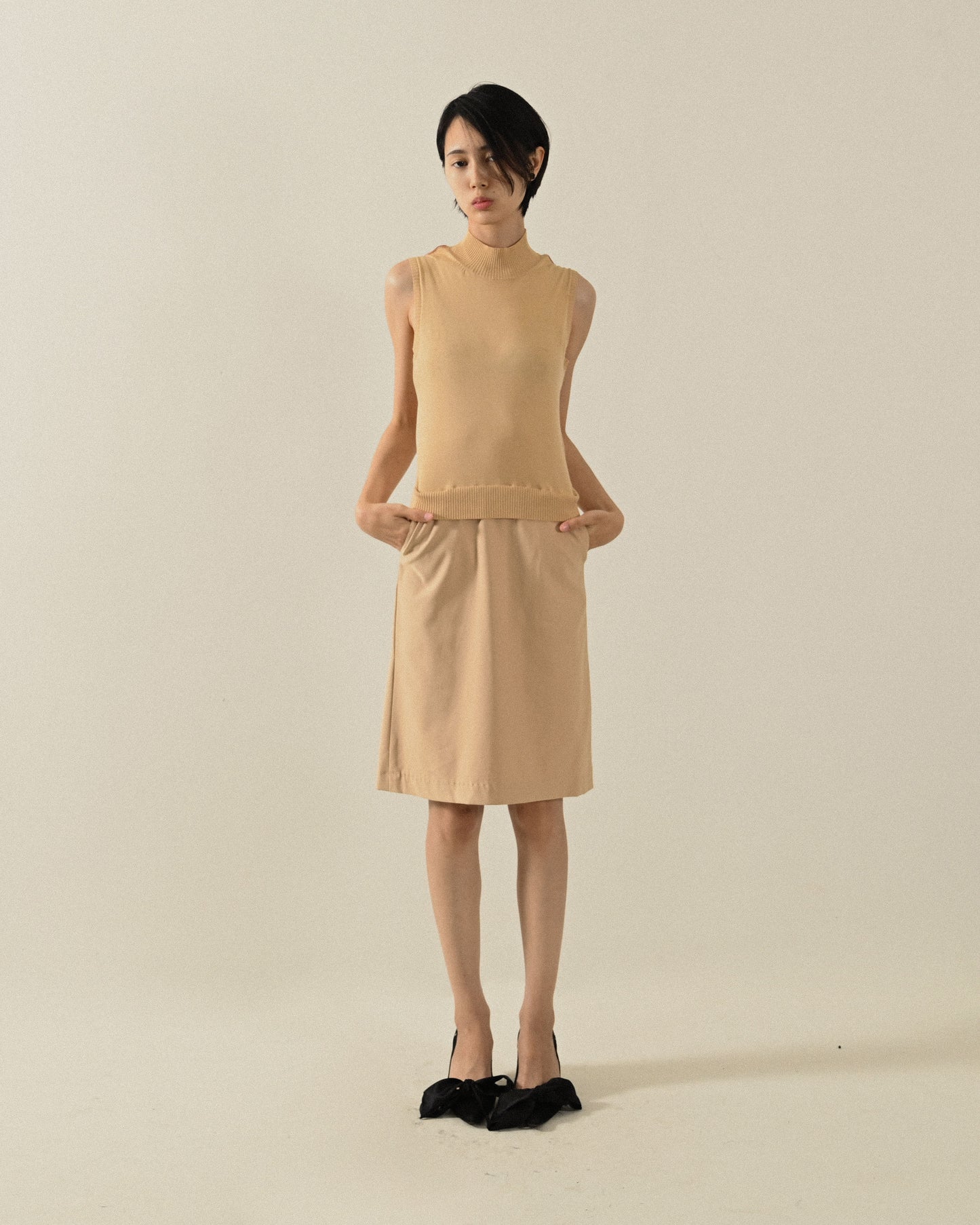 挖背設計假兩件式古著洋裝