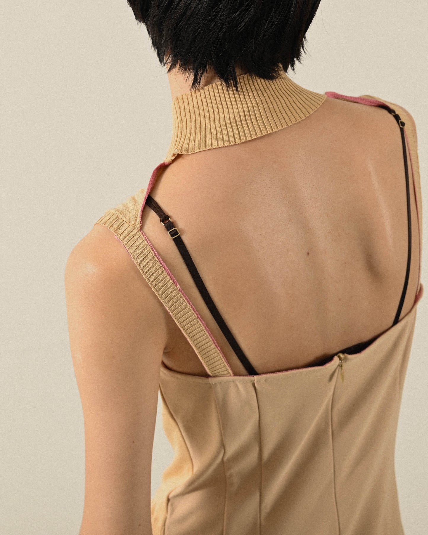 挖背設計假兩件式古著洋裝