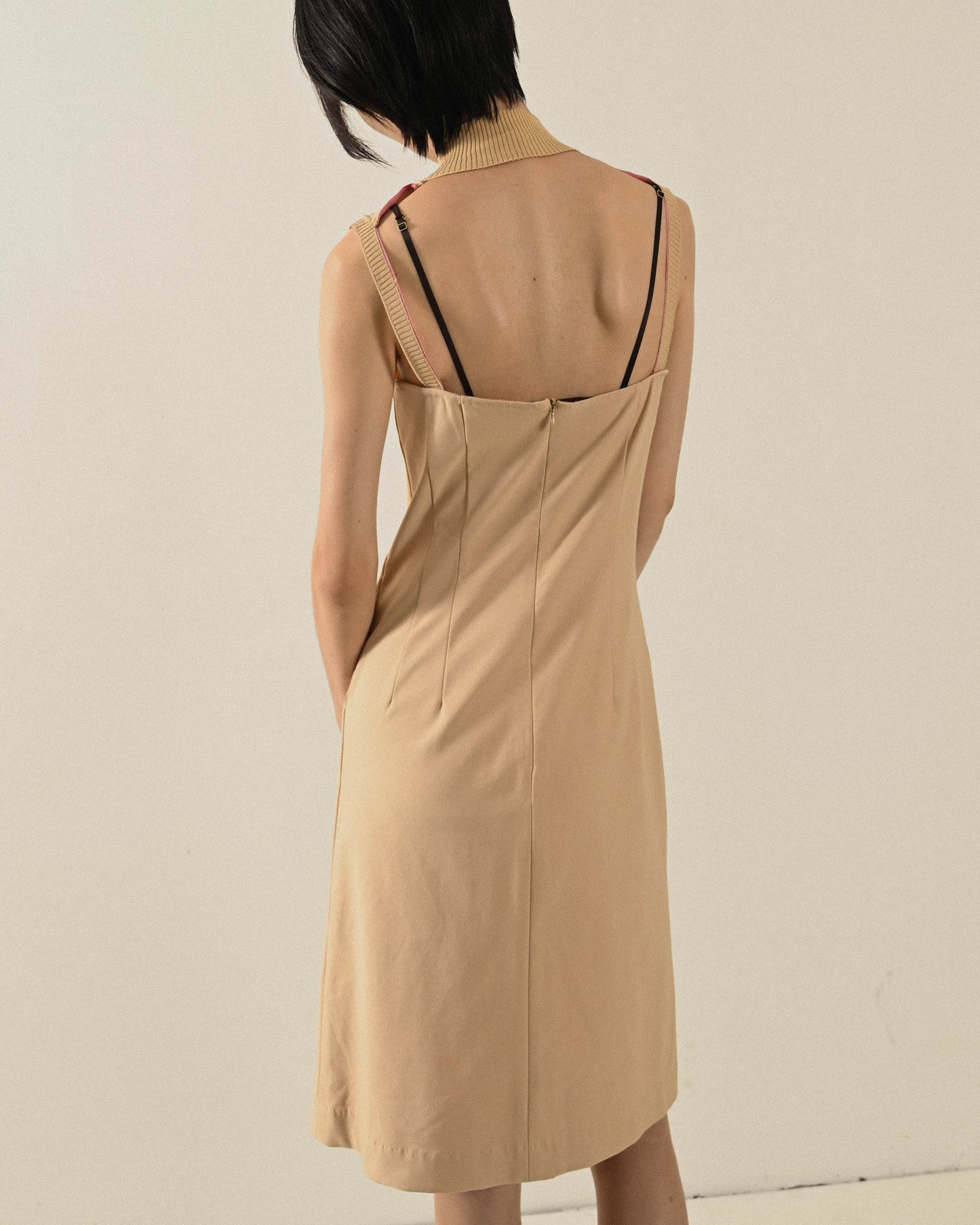 挖背設計假兩件式古著洋裝