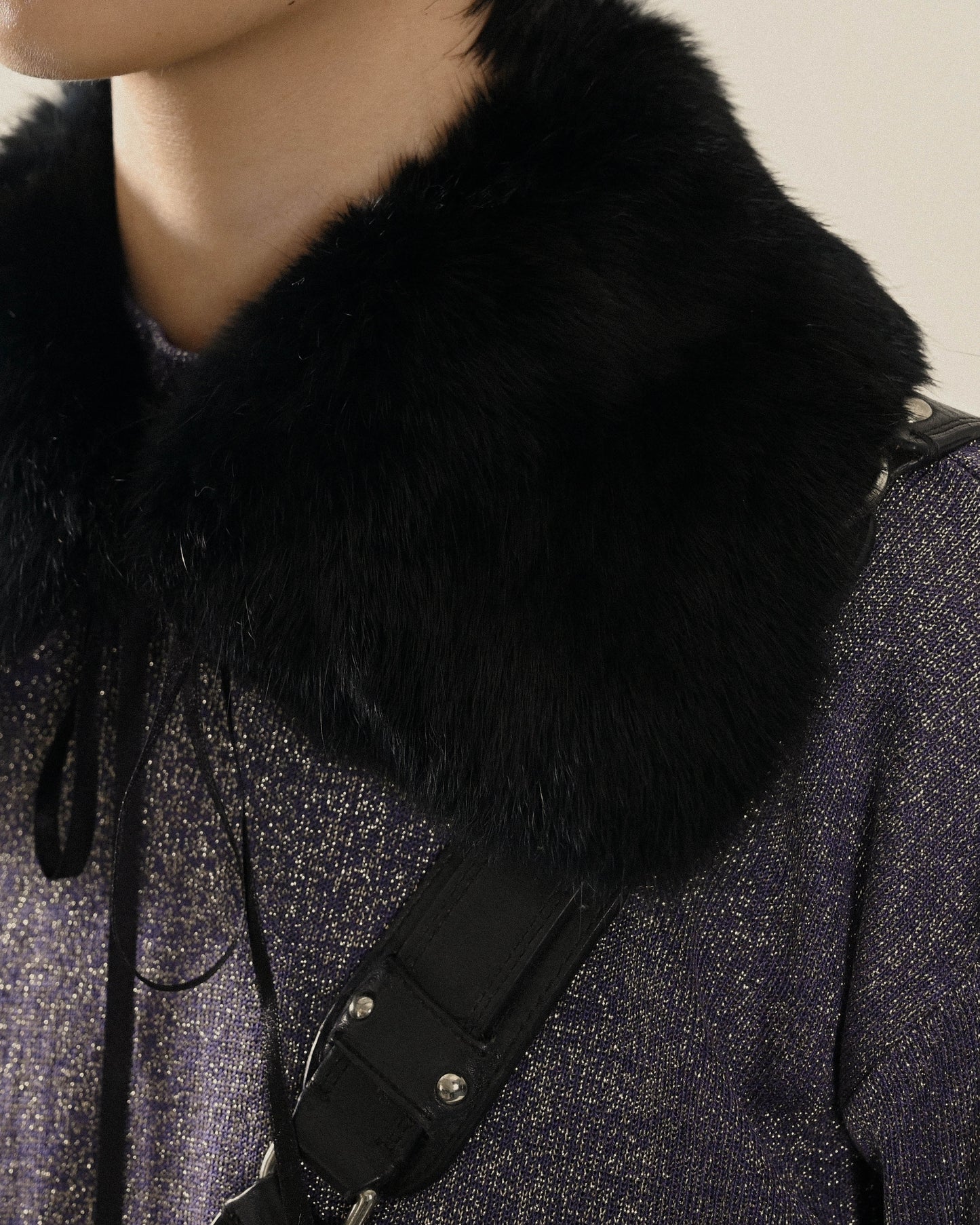 綁帶設計皮草古著領片