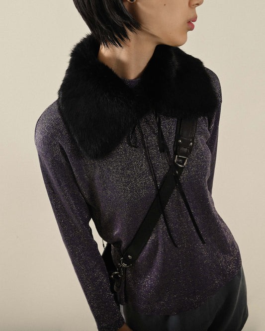 綁帶設計皮草古著領片