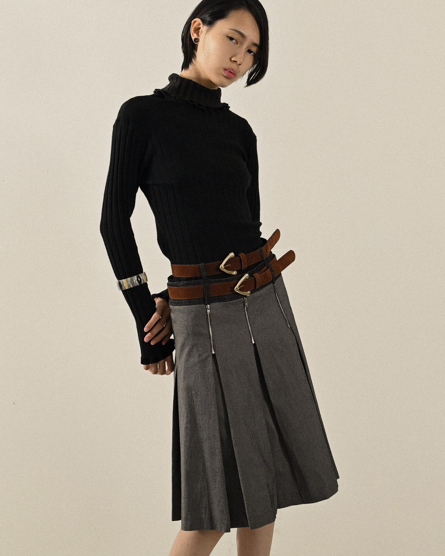 Upcycling扣帶設計合褶古著裙