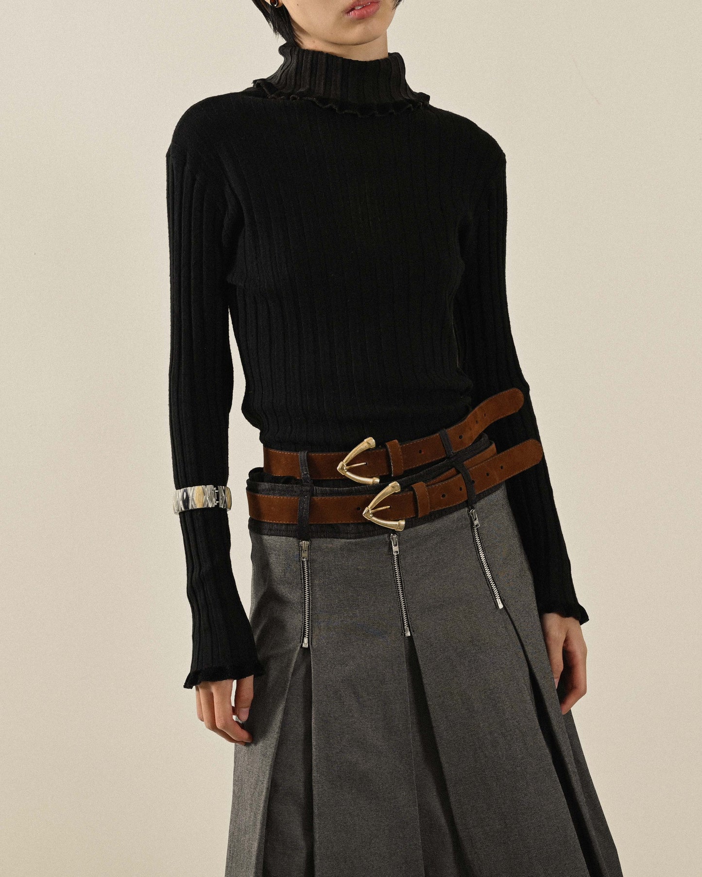 Upcycling扣帶設計合褶古著裙