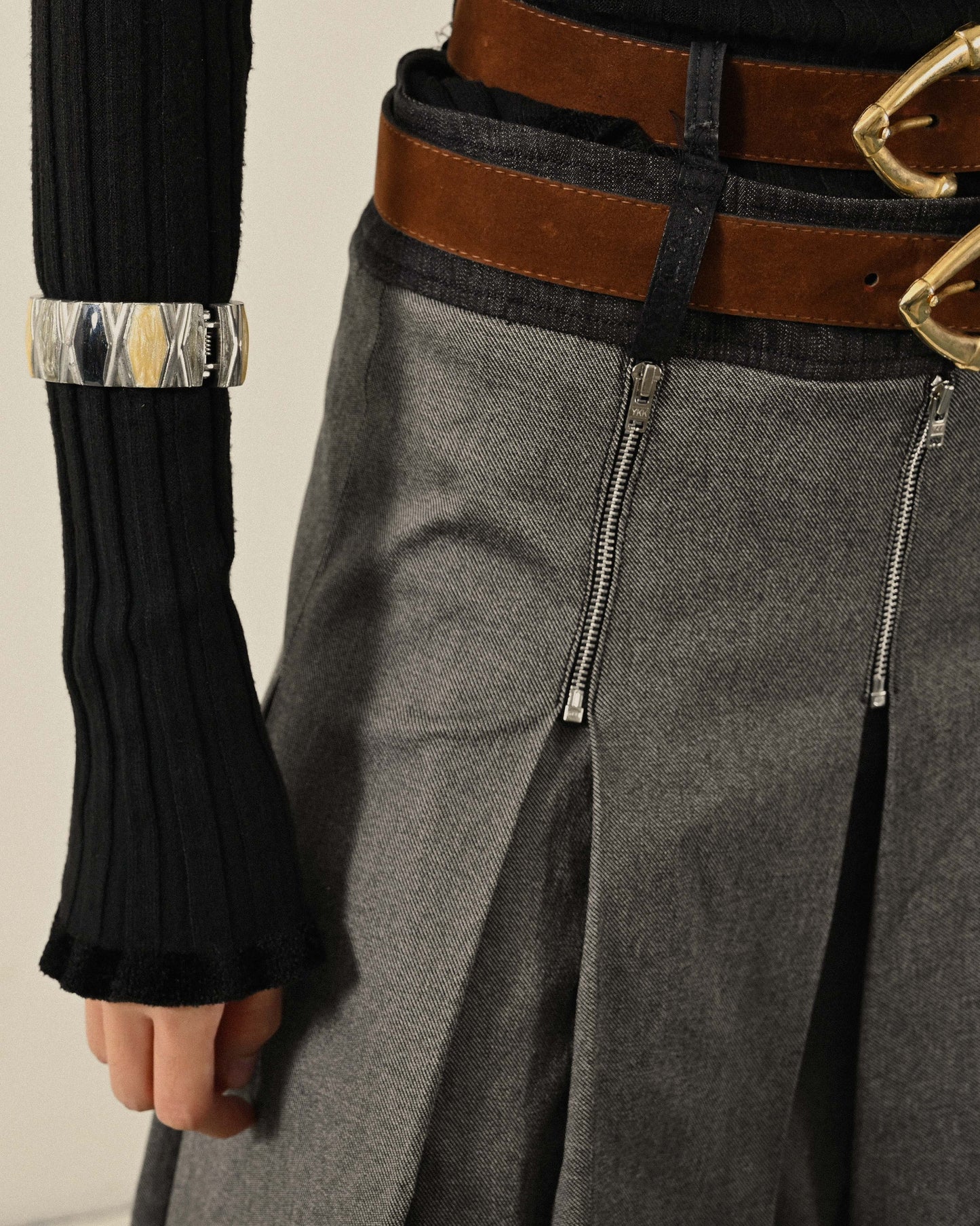 Upcycling扣帶設計合褶古著裙