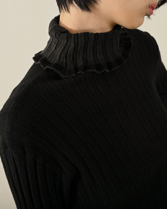 寬版螺紋高領古著針織上衣