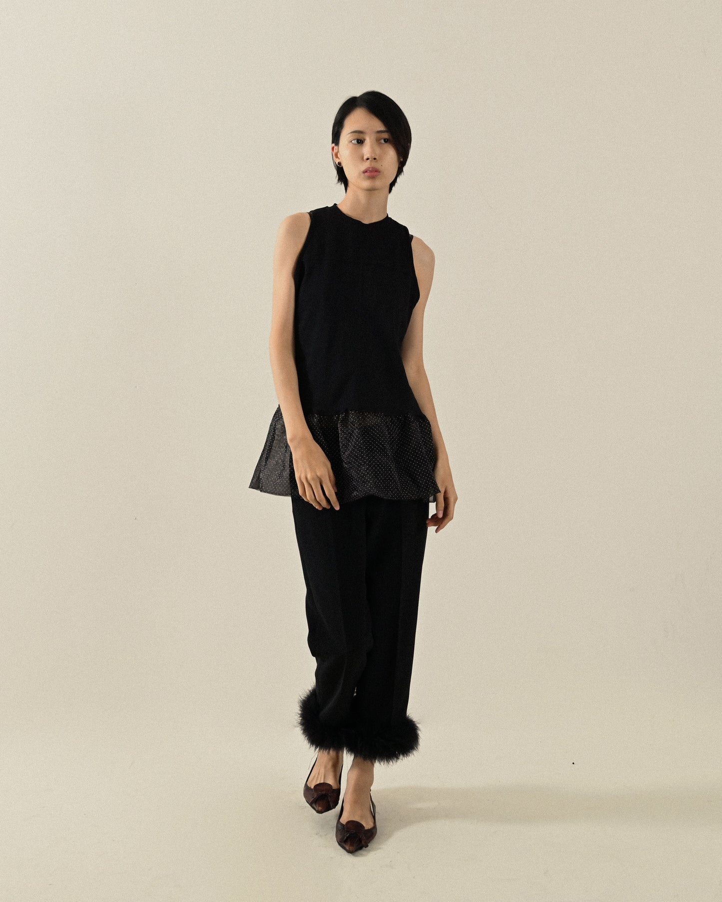 Upcycling紗質飾片無袖古著上衣