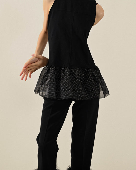 Upcycling紗質飾片無袖古著上衣