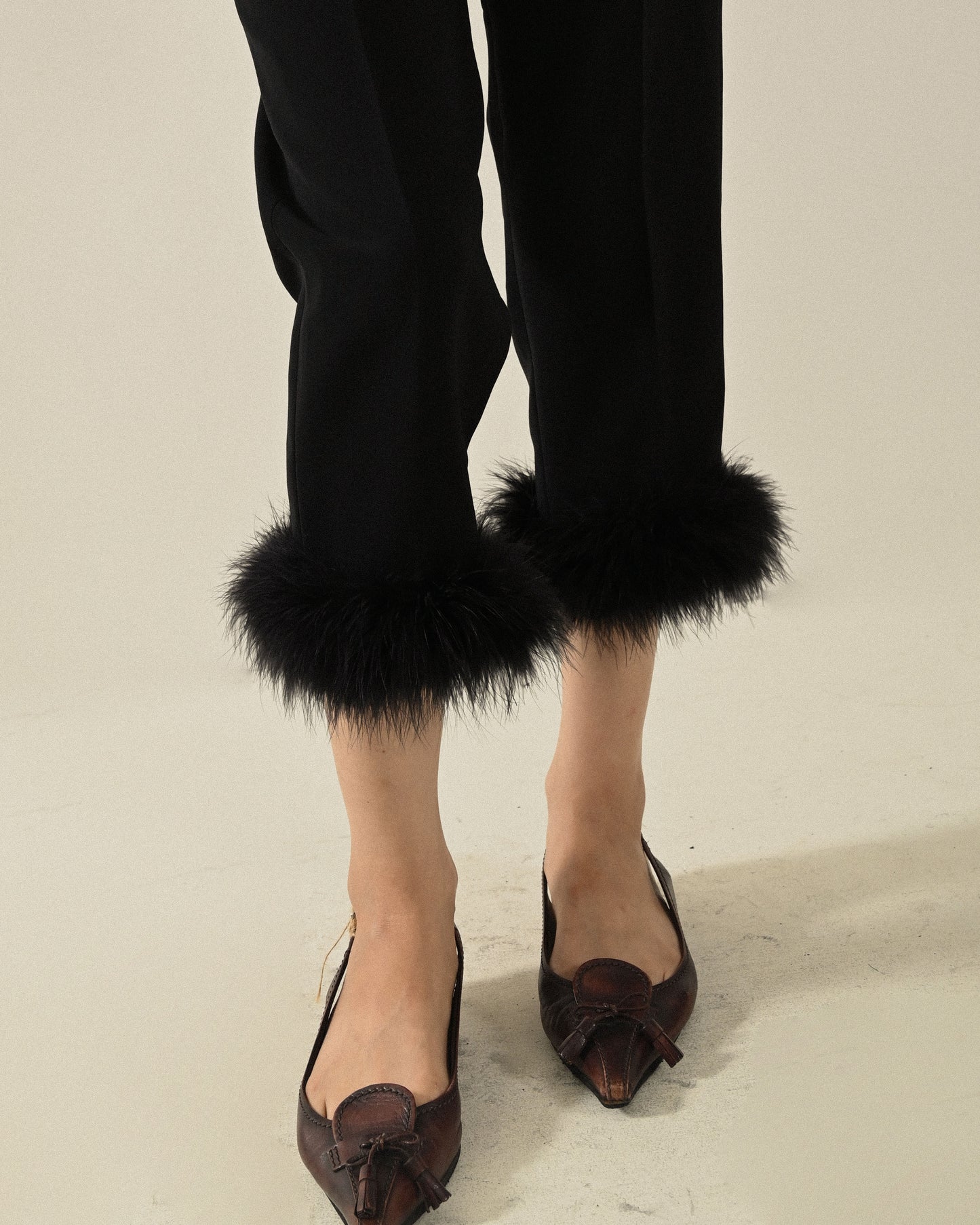 Upcycling羽毛綴飾古著長褲