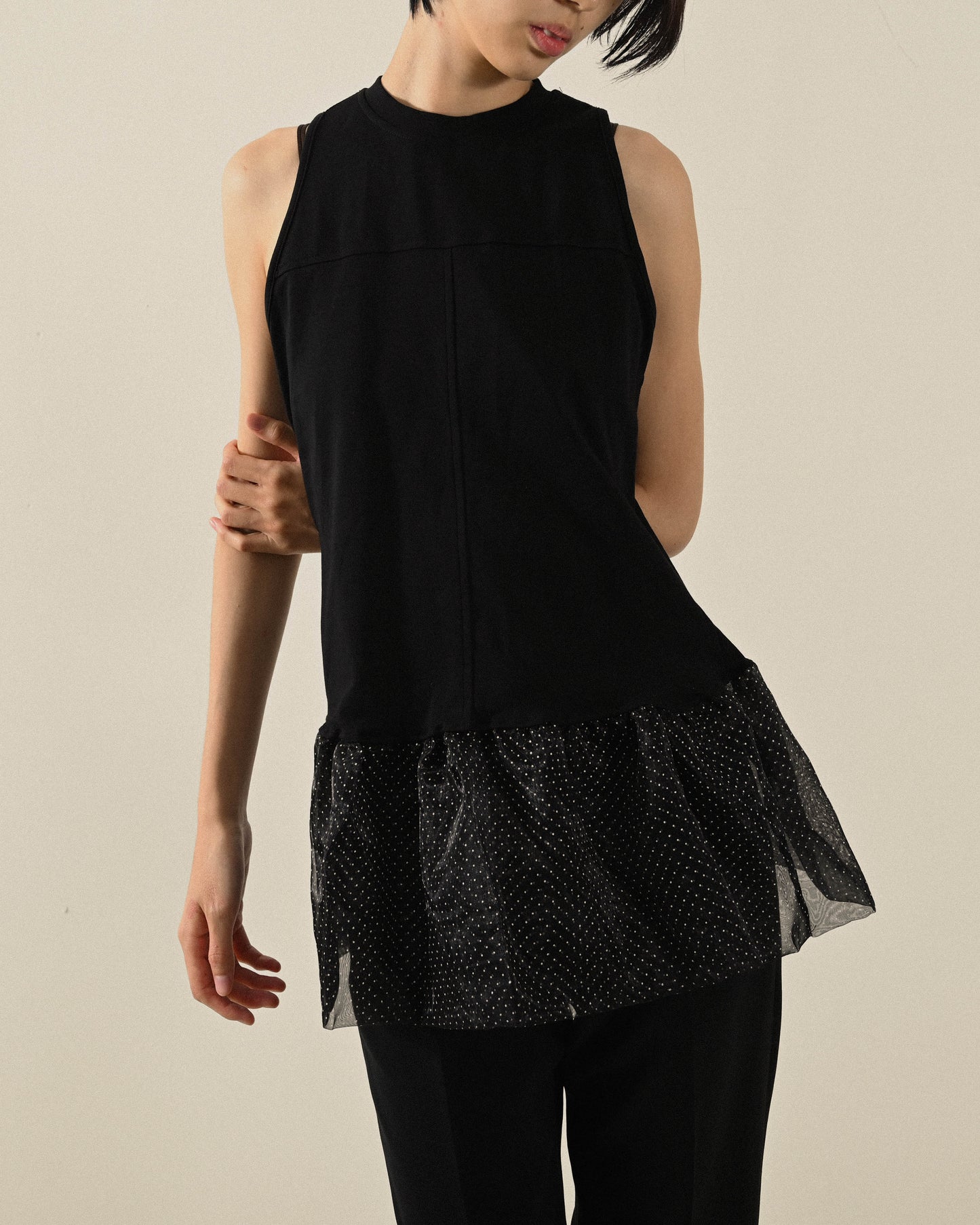 Upcycling紗質飾片無袖古著上衣