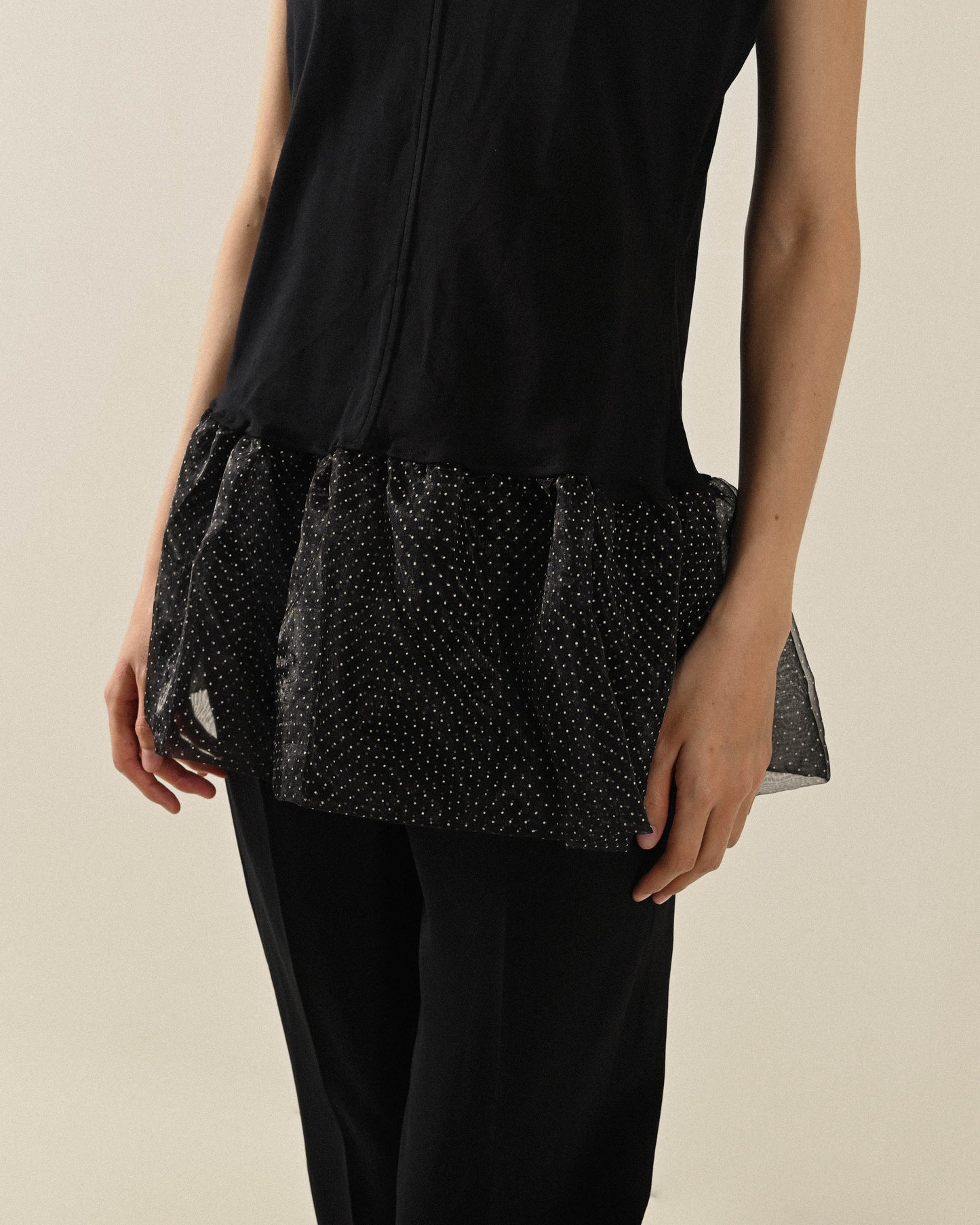 Upcycling紗質飾片無袖古著上衣