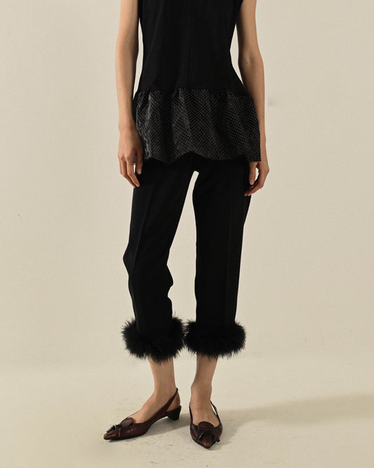 Upcycling羽毛綴飾古著長褲