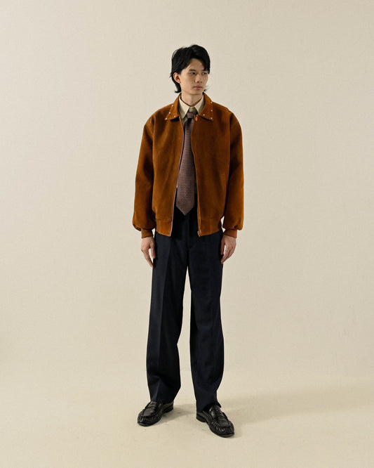 Upcycling釘釦細節絨面古著夾克外套