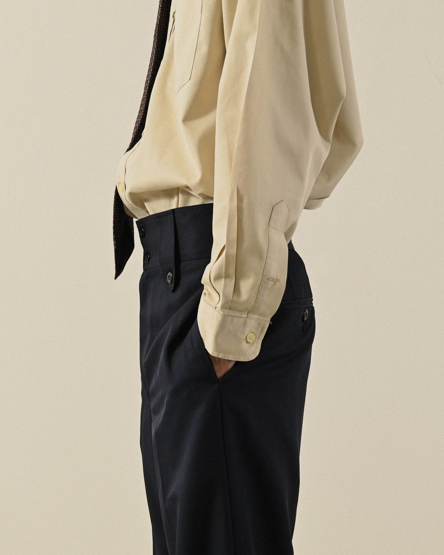 寬版腰頭高腰西裝古著長褲