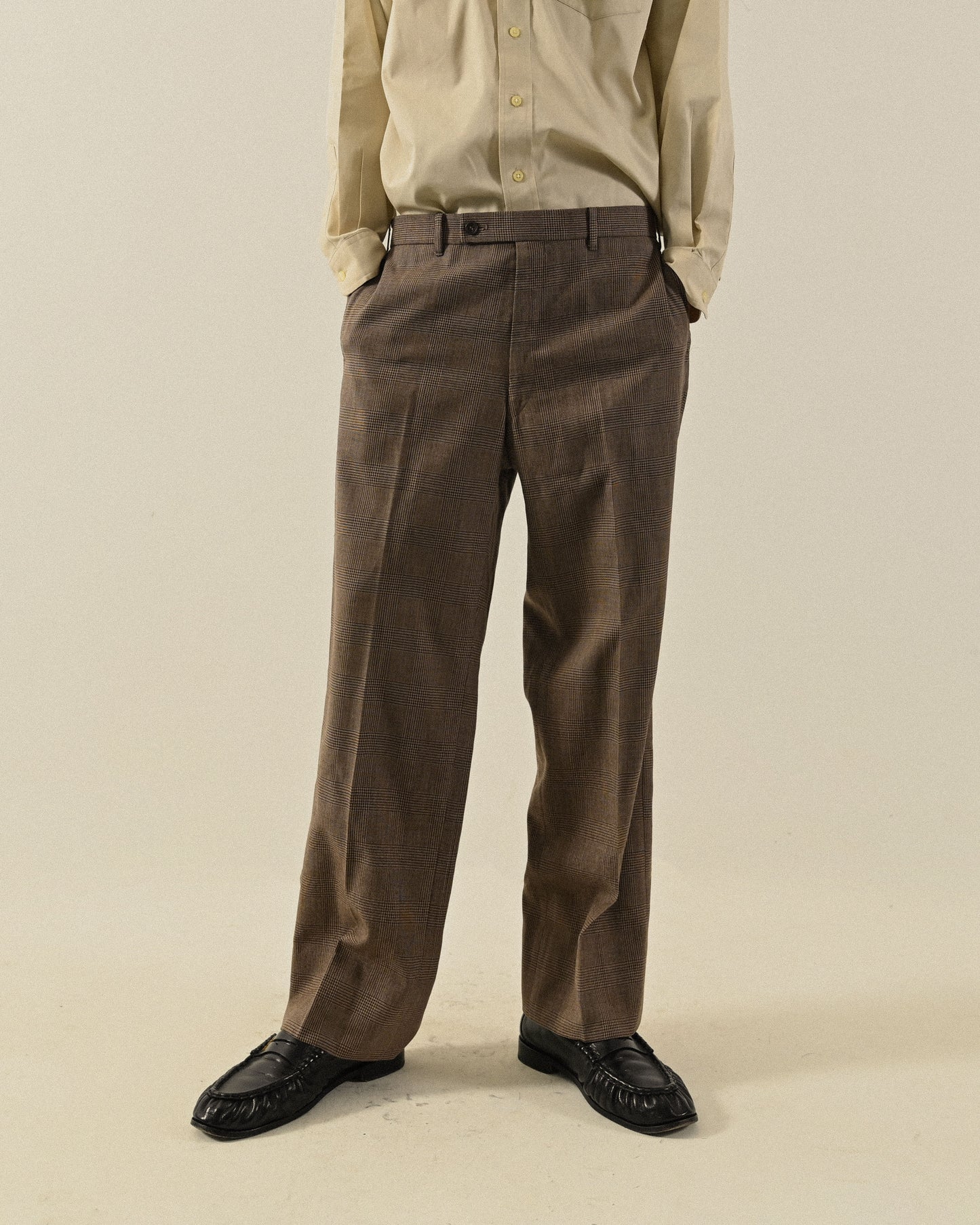 格紋毛料古著西裝長褲
