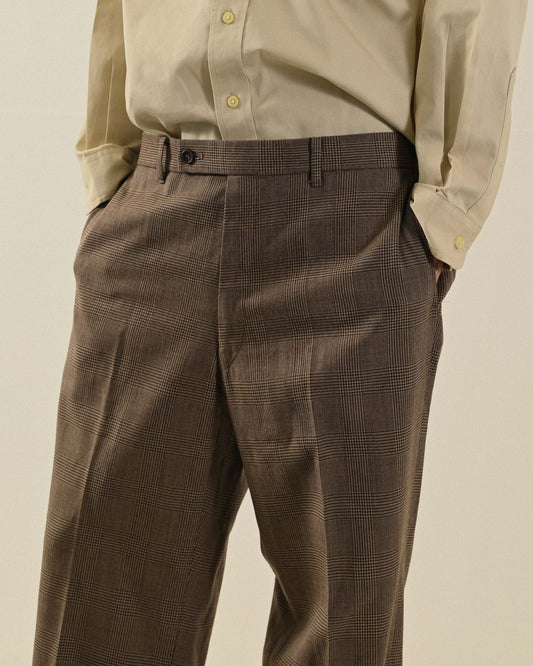 格紋毛料古著西裝長褲