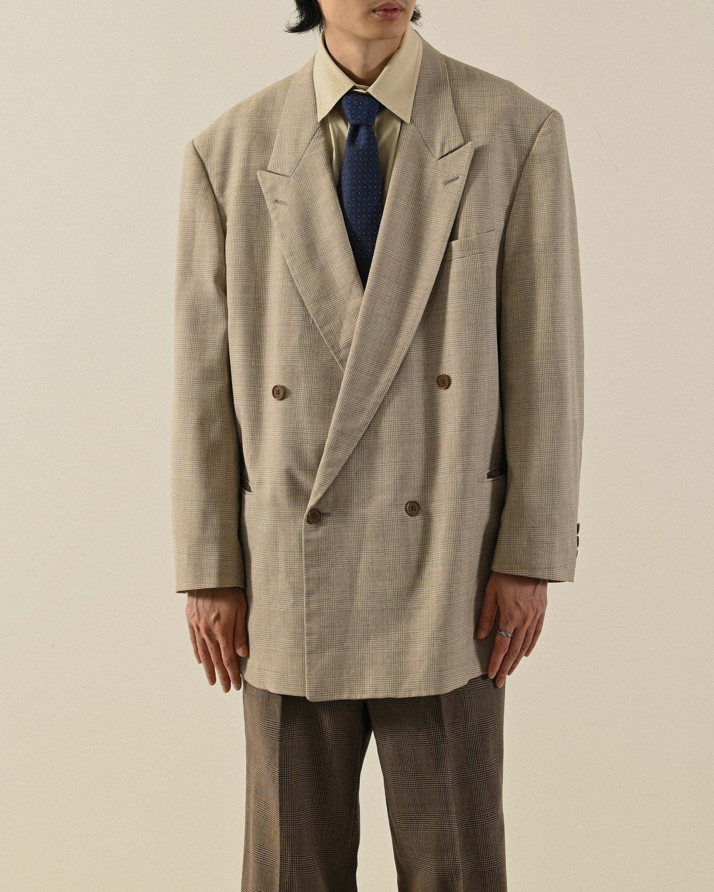 寬鬆輪廓日本製薄毛古著西裝外套