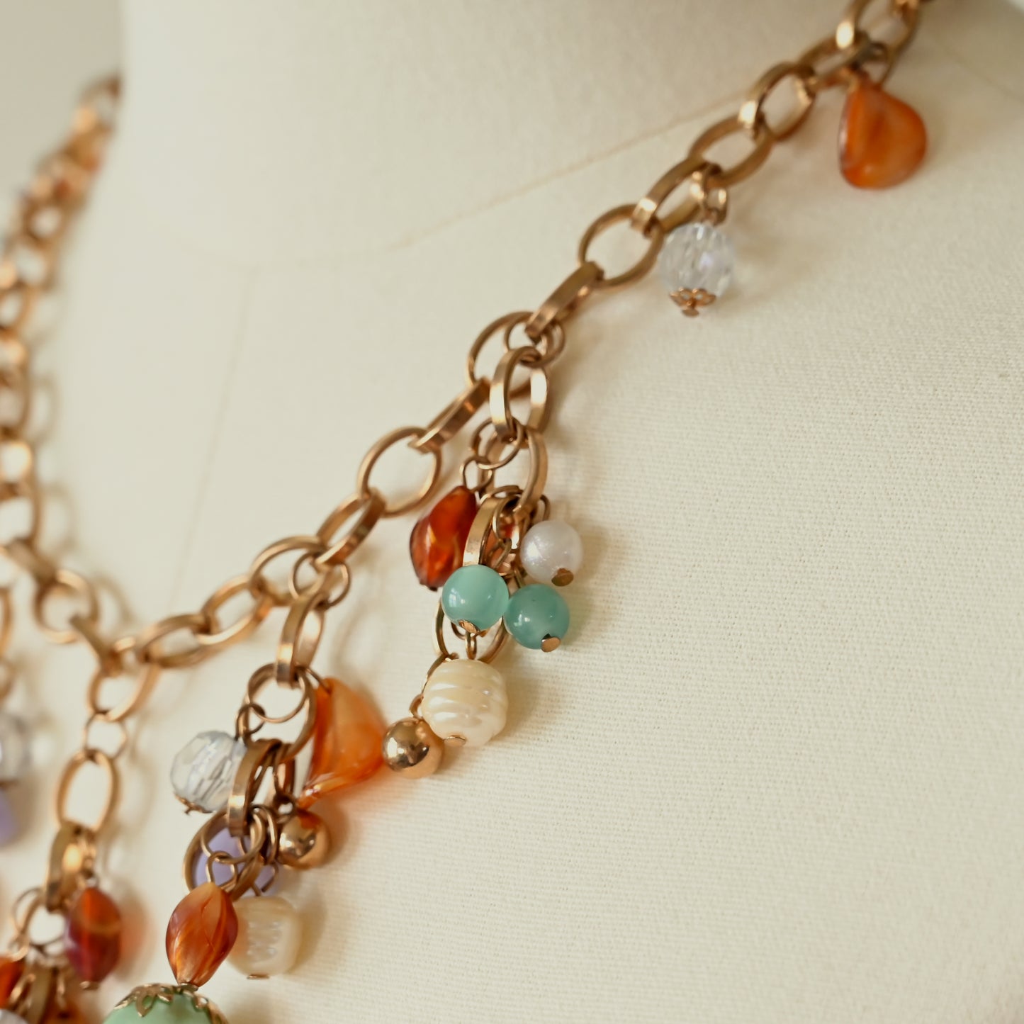 多彩珠飾鏈條古董項鍊