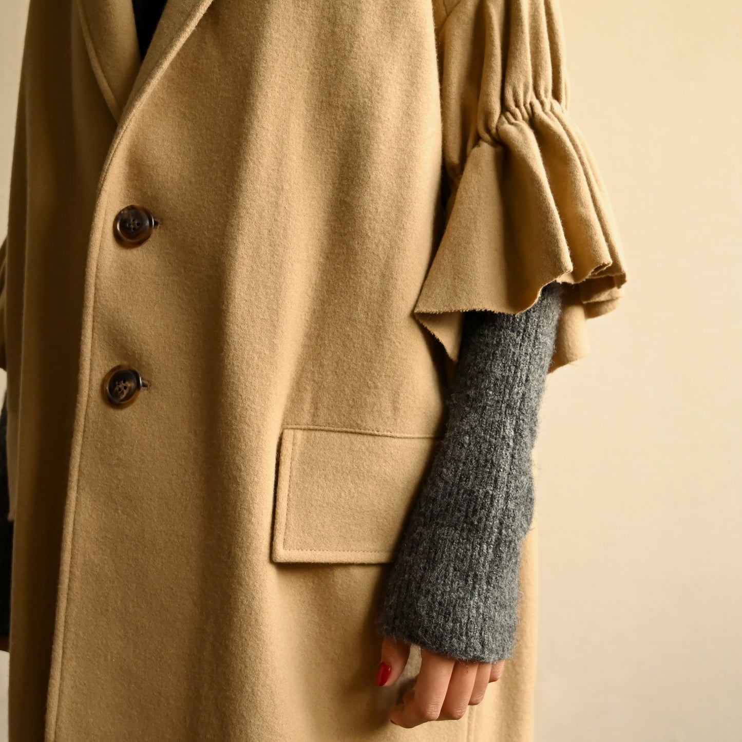 Yohji Yamamoto荷葉袖型羊毛古著大衣